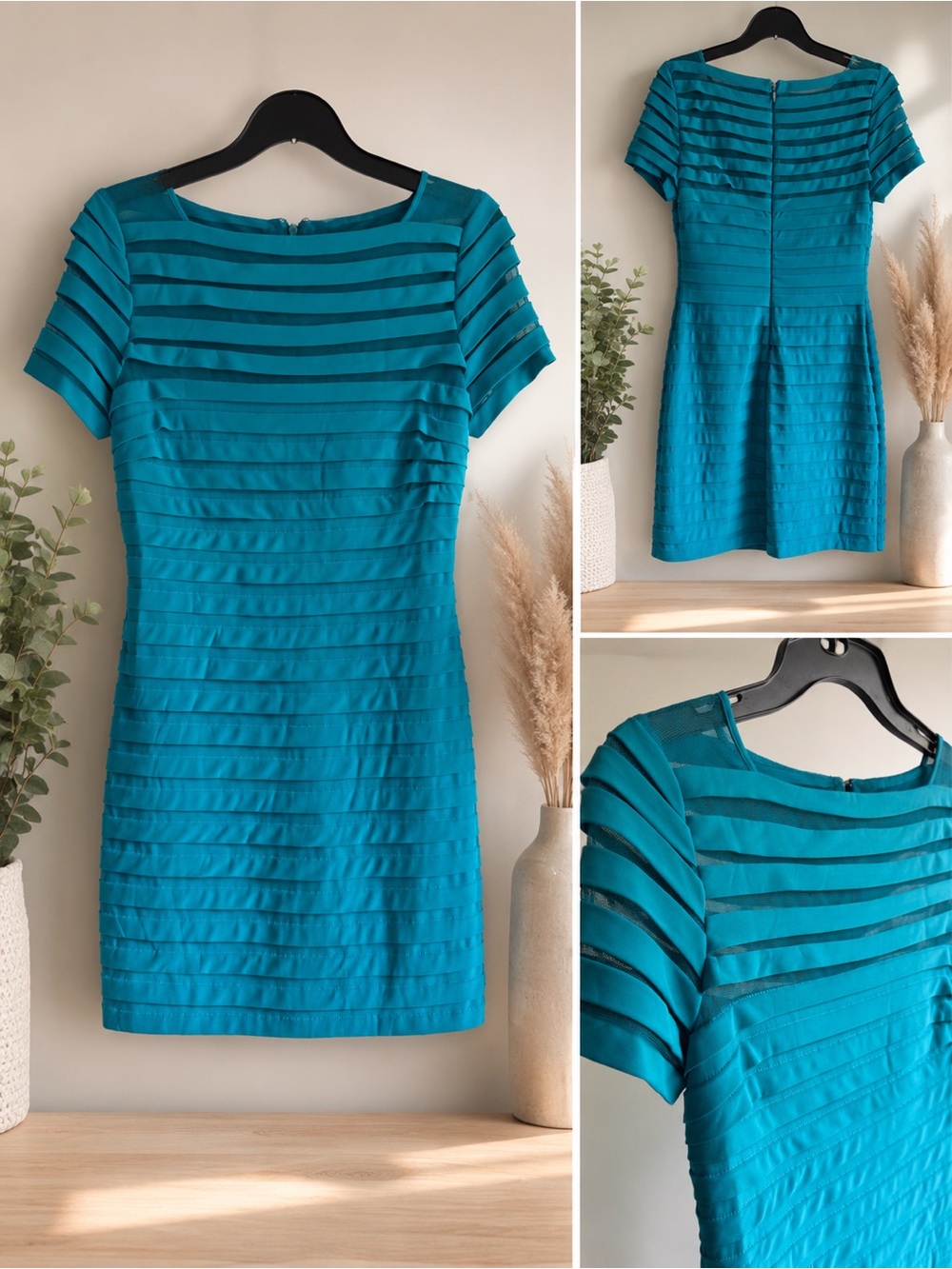 Adrianna Papell Women’s Teal Layered Short-Sleeve Dress